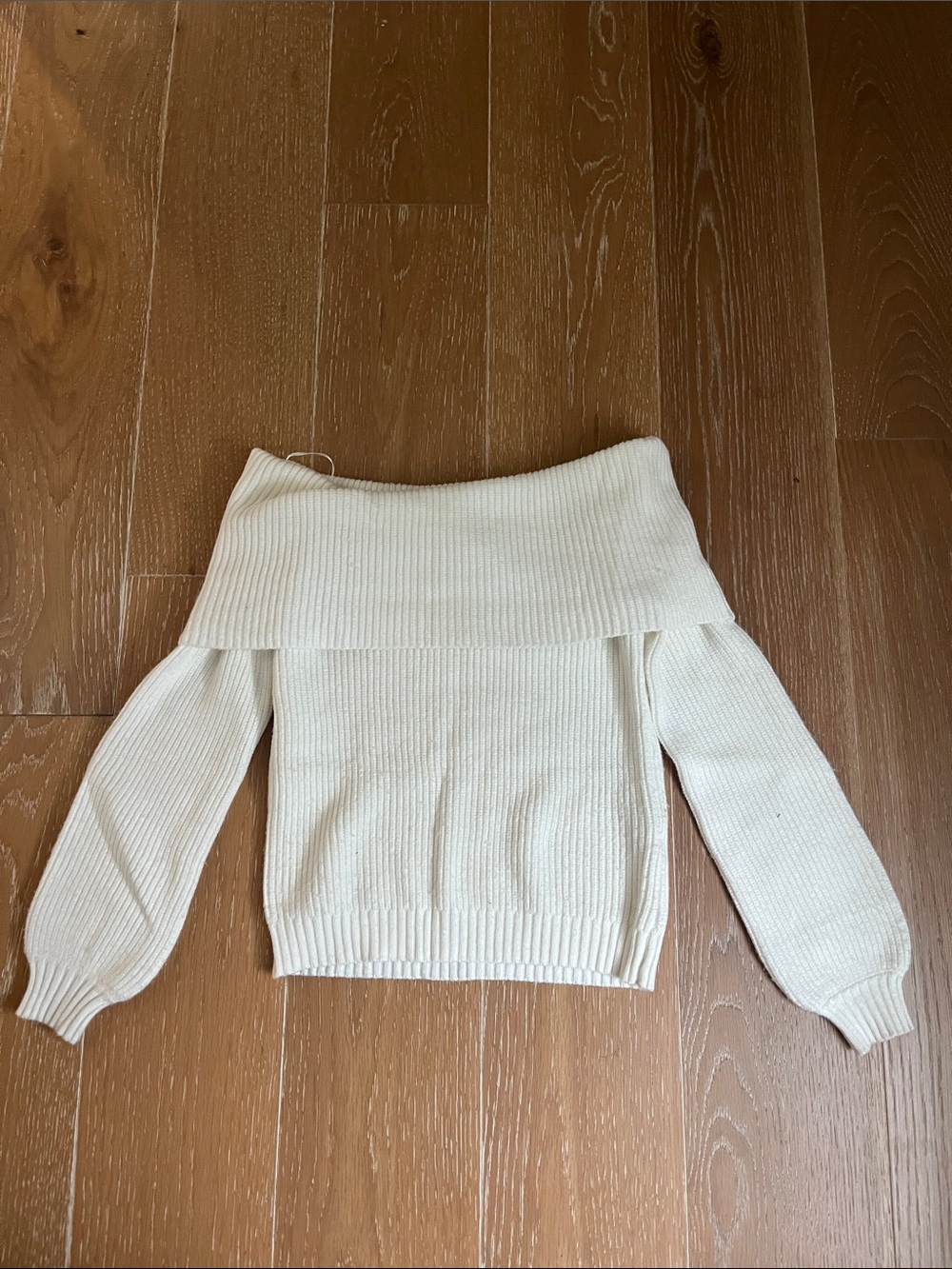 Sincerly Jules Off-the-Shoulder Fold-Over Sweater — Cream